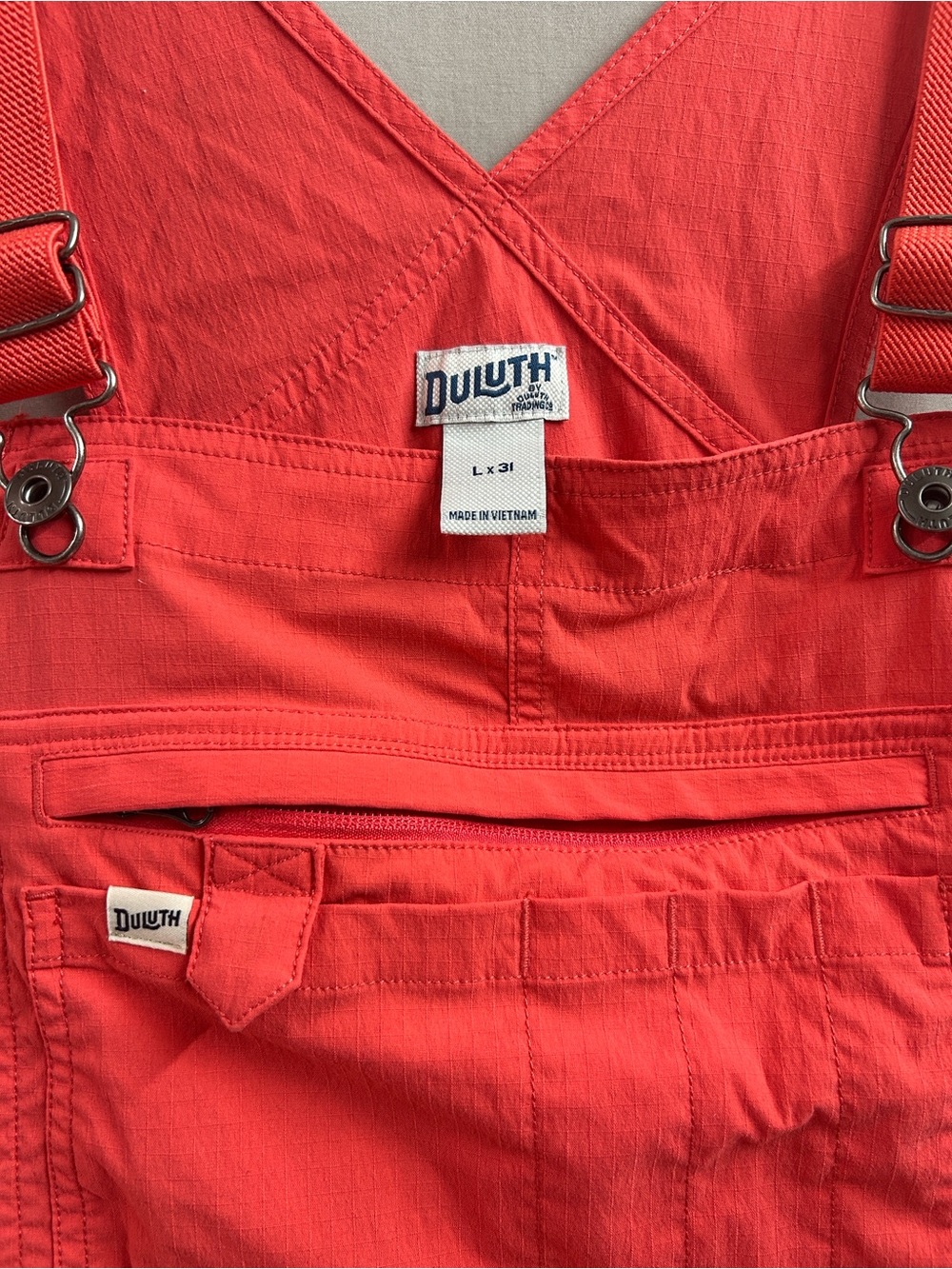 Duluth Trading Coral Overalls size L/ 31 - Picture 2 of 12